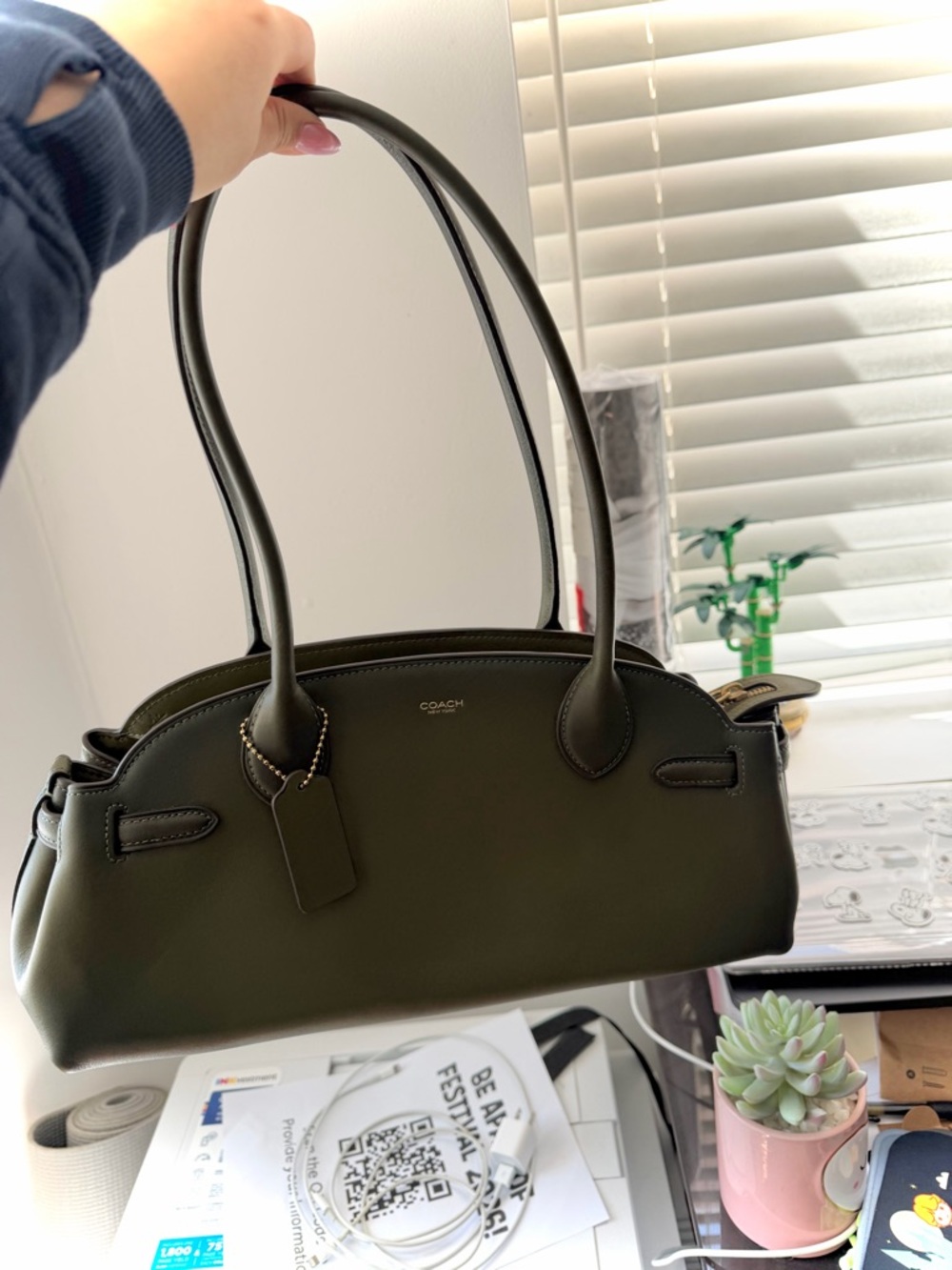 Coach Empire Carryall 34 Olive Green Leather Shoulder Bag Gold Hardware 💚